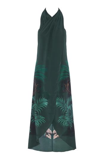 Silent Water printed silk maxi dress in dark green 