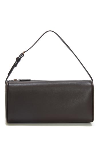 90's leather top handle bag in dark brown