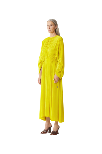 Ruched satin midi dress in chamomile 