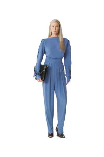 Ruffled silk-blend blouse in blue 