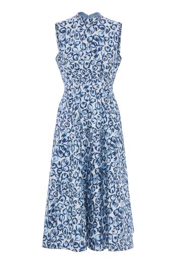Flora jacquard midi dress in porcelain 