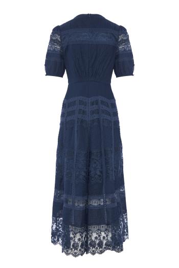 Lea lace-trimmed cotton maxi dress in navy 