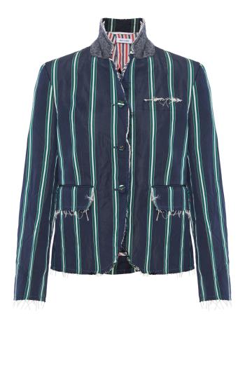 Printed silk and cotton jacket in navy 