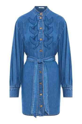 Appliquéd cotton denim mini dress in Bay blue 