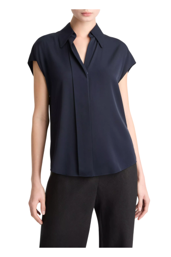 Silk-blend blouse in navy 