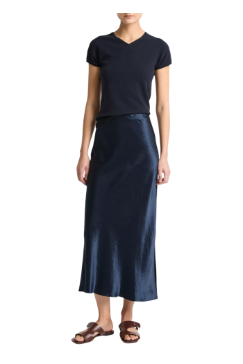 Crinkled satin midi skirt in coastal blue 