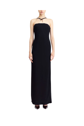 Ilian metal-trimmed crepe gown in black