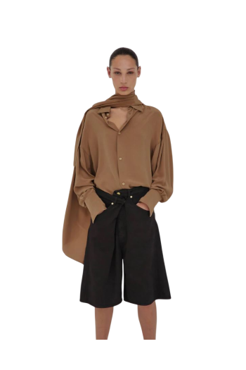 Ines denim fold-over shorts in brown