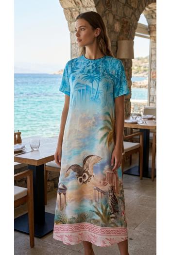 F.R.S. Special Edition - Criso printed silk-blend maxi dress in owl blue