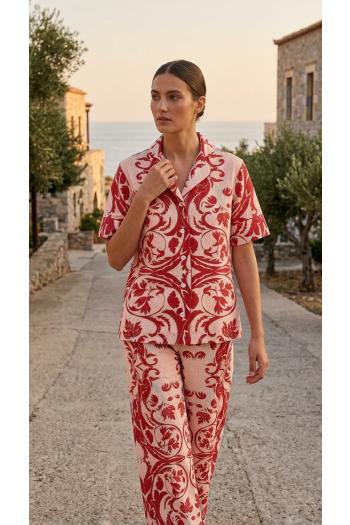Apate 906 printed cotton pajama pants in red barque