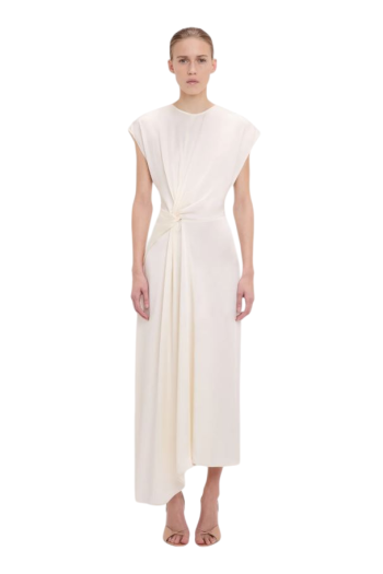 Aria twisted satin midi dress in ivory