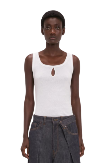 Split cotton and linen tank top in white