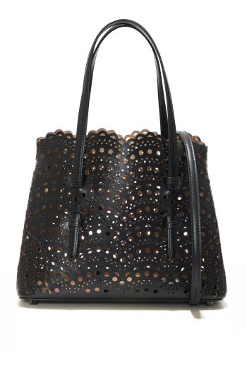 Le Mina 25 leather top handle bag in black 