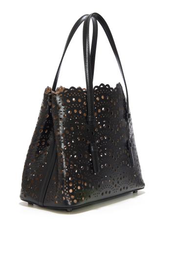Le Mina 25 leather top handle bag in black 