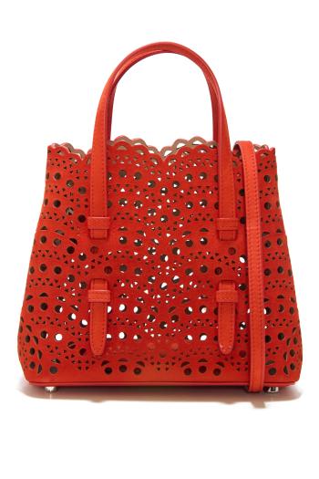 Le Mina 20 suede top handle bag in orange 