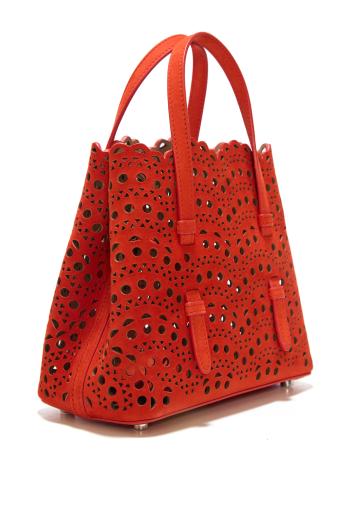 Le Mina 20 suede top handle bag in orange 