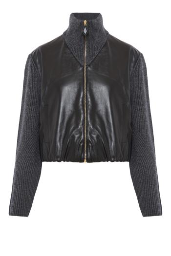 Varsity knitted wool and cashmere jacket in gris fonce 