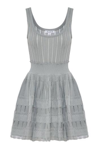 Pleated knitted mini dress in vert de gris 