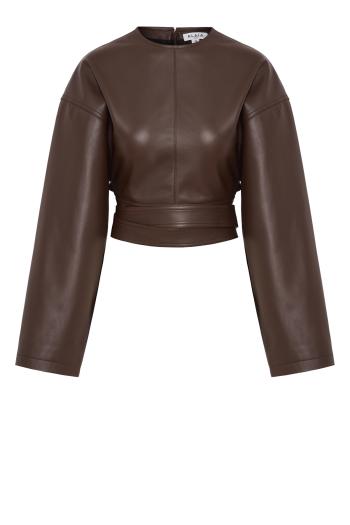 Cropped leather top in chocolate 