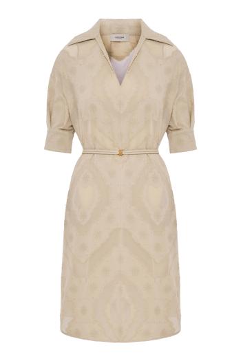 Cotton-blend polo dress in beige 