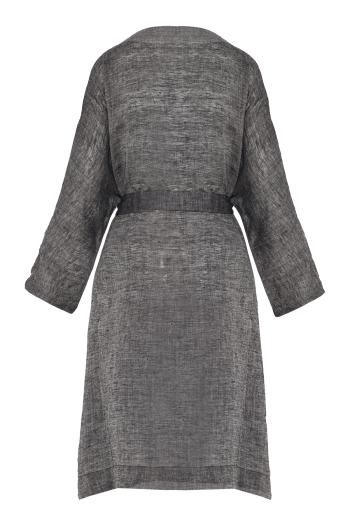 Paneled linen midi dress in dark stone 