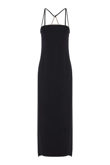Ilian metal-trimmed crepe gown in black