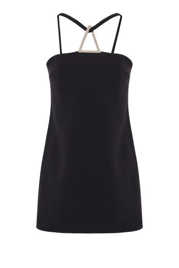 Nolo metal-trimmed crepe mini dress in black