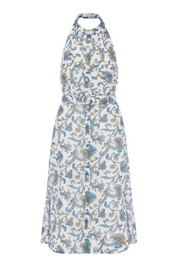 Mackey Paisley Halter midi dress in dove white multi 