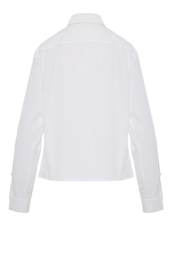 Ruched appliquéd cotton shirt in white 