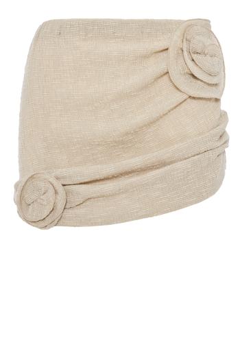 Draped knotted knitted mini skirt in beige 