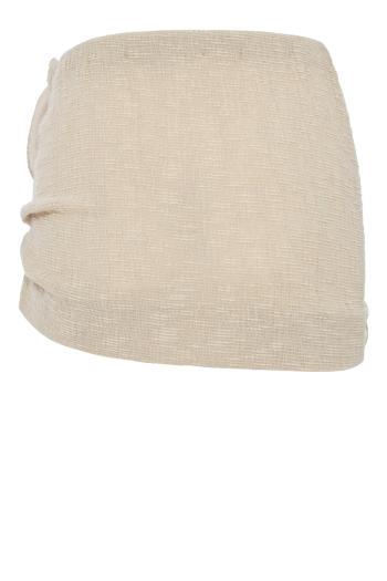 Draped knotted knitted mini skirt in beige 