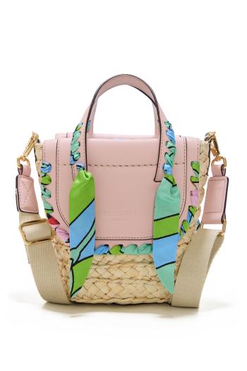 Habanera silk, raffia and leather shoulder bag in kaleidoscope