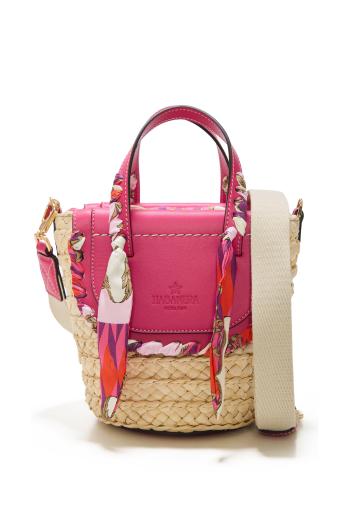 Habanera silk, raffia and leather shoulder bag in kaleidoscope 