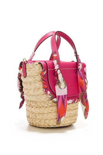 Habanera silk, raffia and leather shoulder bag in kaleidoscope 