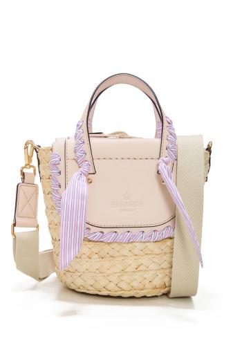 Habanera raffia and leather shoulder bag in confetto 