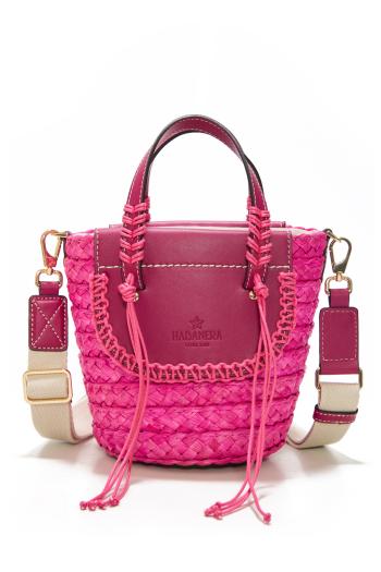 Habanera raffia and leather shoulder bag in bougainvillea
