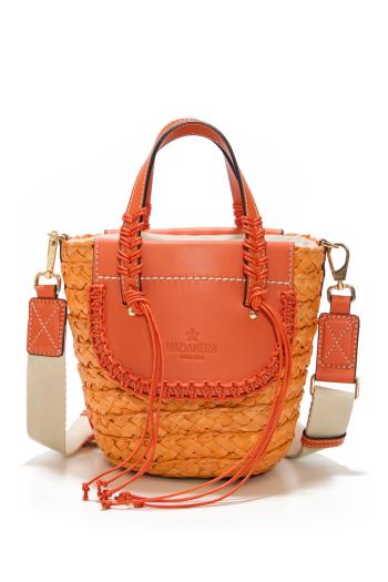 Habanera raffia and leather shoulder bag in framboyan 