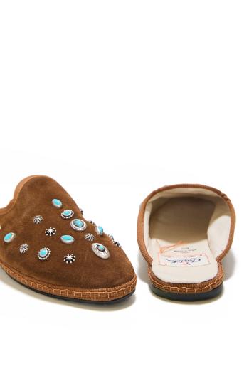 Sabot embellished velvet mules in bruciato