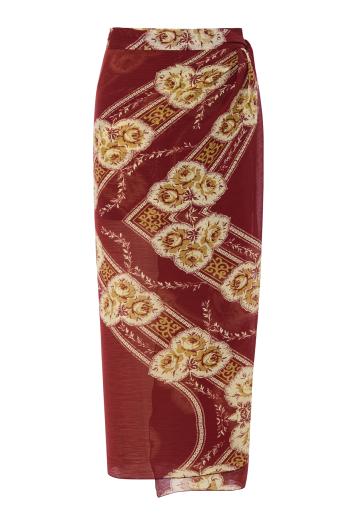 Nelly printed silk sarong midi skirt in rose 