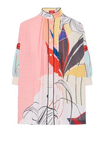 Ploto printed cotton pajama shirt in floral geometry 