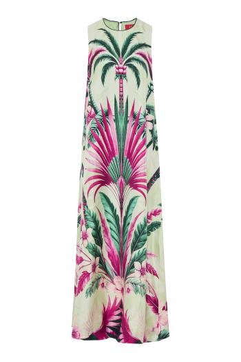 Penelope printed silk maxi dress in palm bouquet 