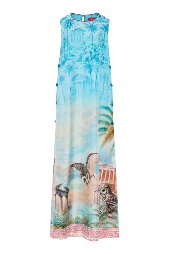 F.R.S. Special Edition - Penelope printed silk maxi dress in owl blue