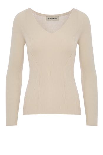 Silk and cotton fine-knit sweater in ecru