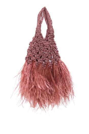 Vannifique crystal and feather top handle bag in rose 