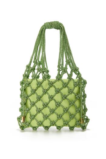  Carrie embellished satin knitted top handle bag in apple green 