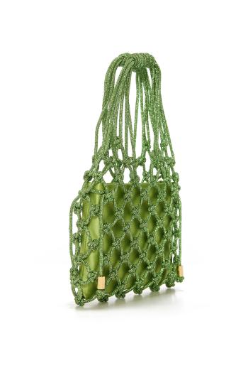  Carrie embellished satin knitted top handle bag in apple green 