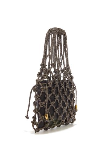  Carrie embellished satin knitted top handle bag in black 