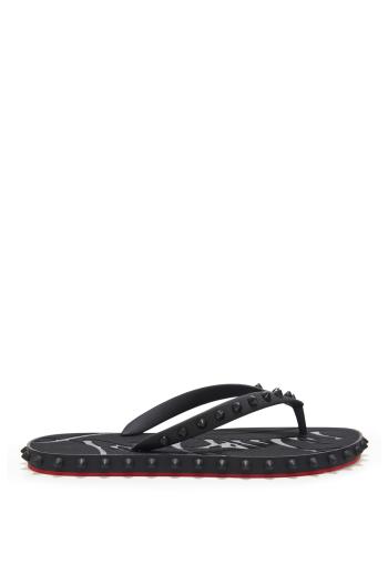 Super Loubi embellished rubber flip-flops in black 