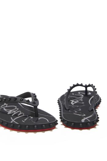 Super Loubi embellished rubber flip-flops in black 