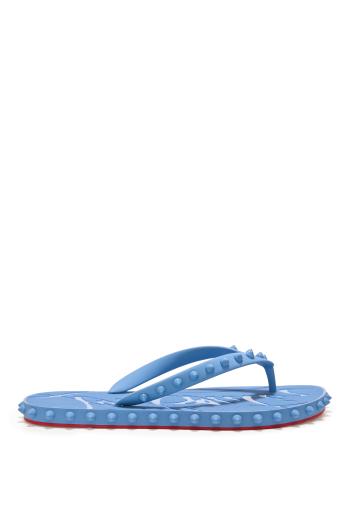 Super Loubi embellished rubber flip-flops in ceruleo